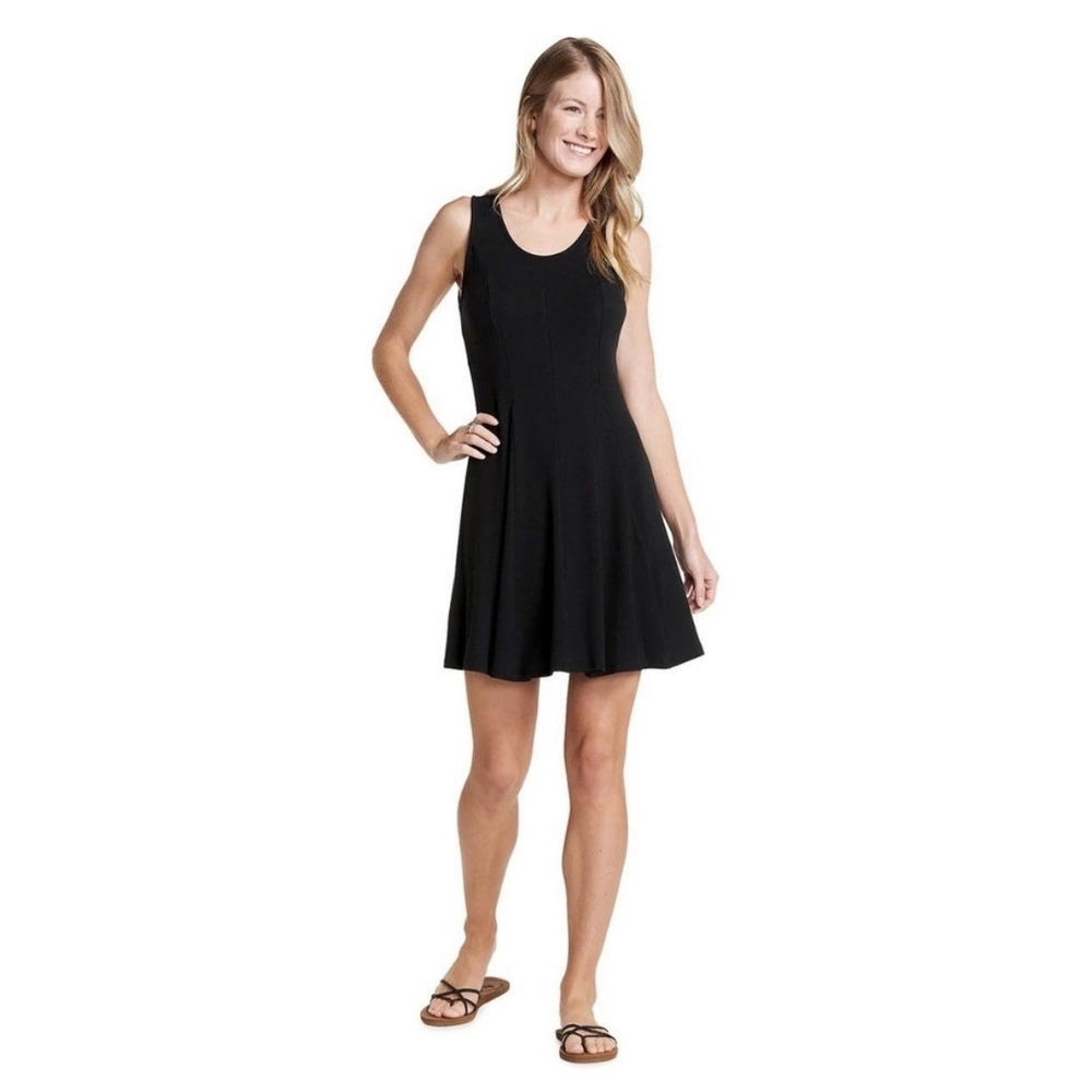 Toad & Co Daisy Rib Sleeveless Swing A-Line Dress Lyocell Black Large